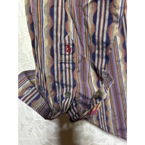 Robert Graham Button Up XL Purple Geometric Stripe Contrast Trim FLAW - Picture 10 of 12